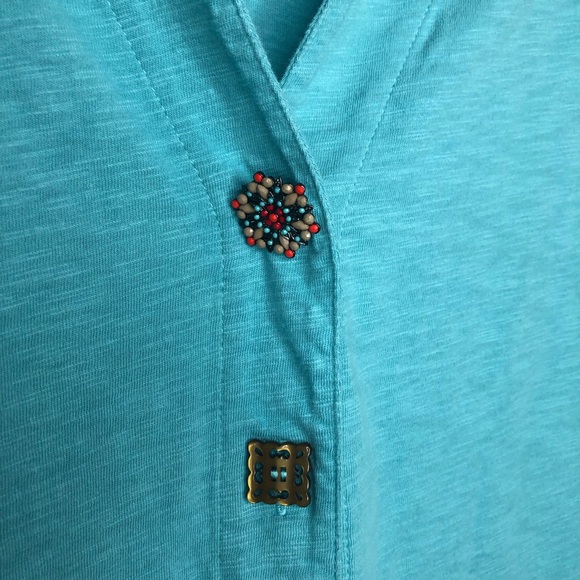 Soft Surroundings Danielle Button Top 3/4 Sleeve Turquoise Size 1X - Picture 5 of 14